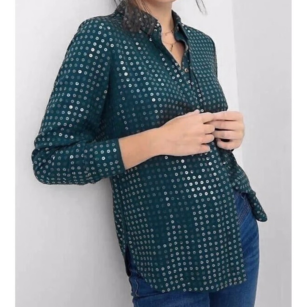 NWT Pilcro Holiday Christmas Sequin Tunic Buttondown Anthropologie Size Small